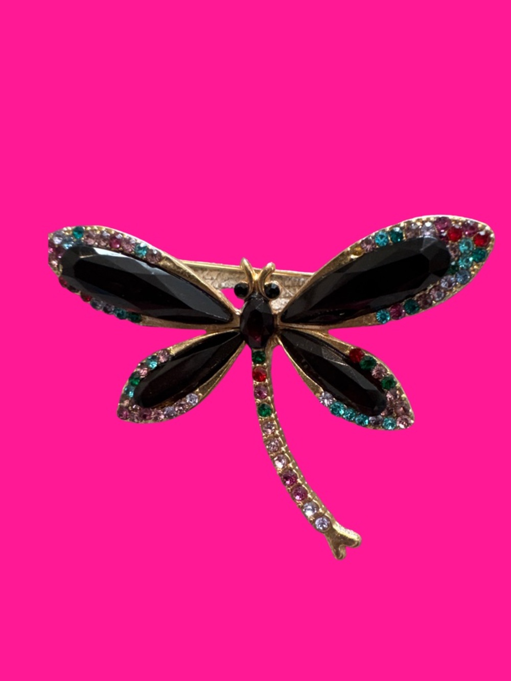 Dragonfly Multicolor Crystal Brooch - Black & Multicolor Stones